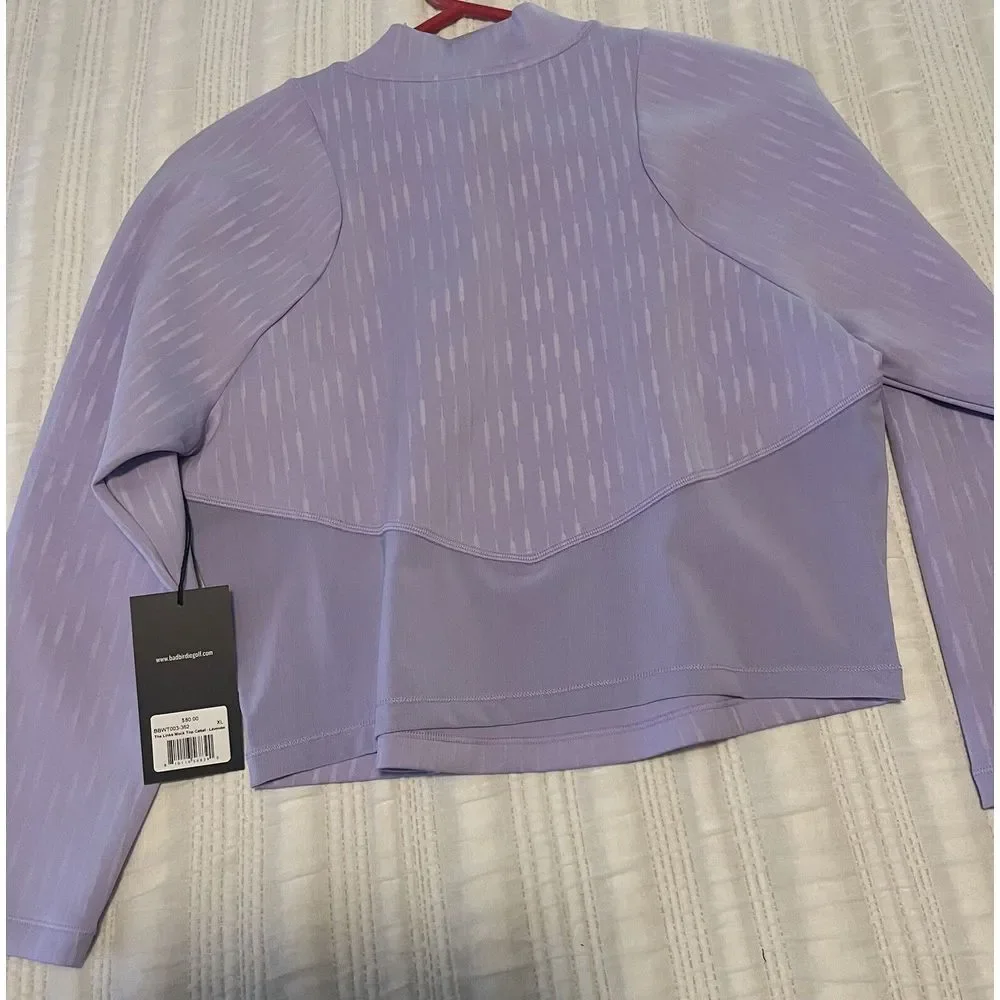 Bad Birdie Lavender Crop Top with Subtle Stripe Texture - Picture 3 of 3